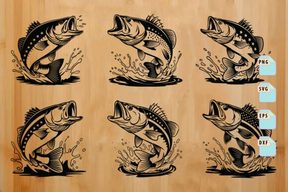 American Fishing Graphics for Crafts and Editorial Use